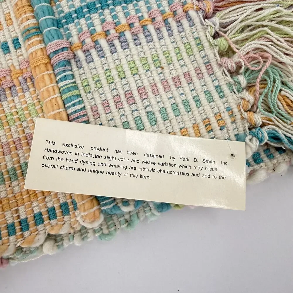 Vtg Park B Smith Handwoven Cotton Accent Rug 30 x 48 Pastel Madison Dawn Fringe